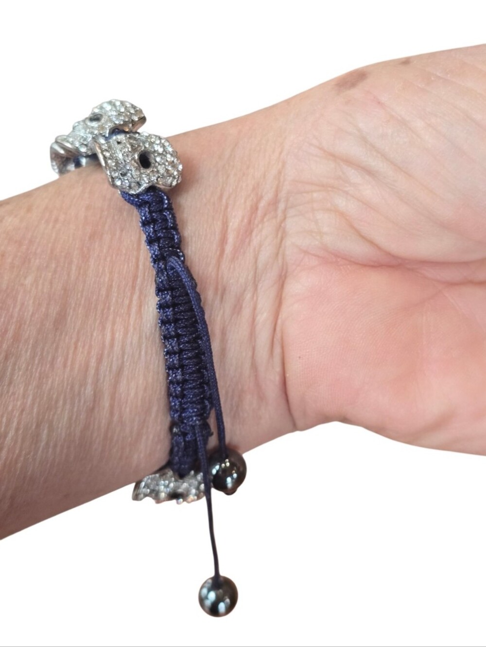 Skull Crystal Shamballa Macrame Navy Blue Lariat Cord Bracelet - Picture 4 of 6